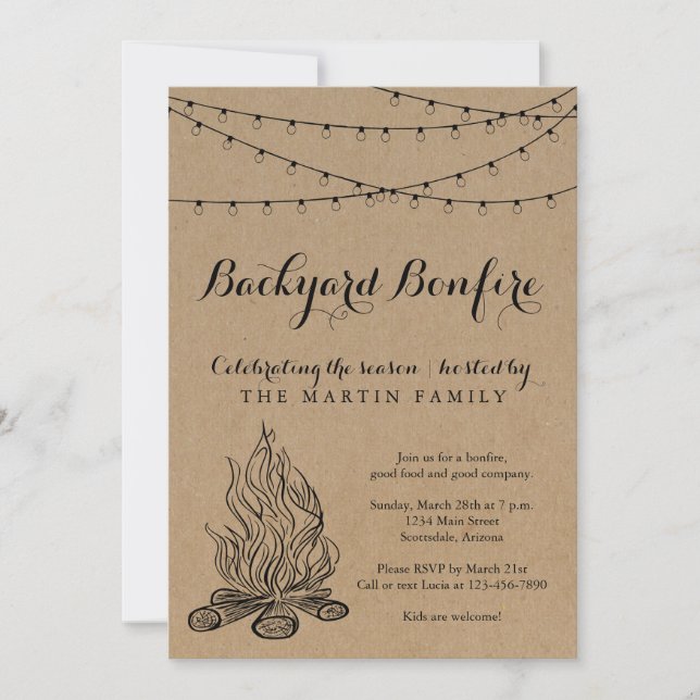 Invitation Jardin Bonfire Automne | Papier Rustique Kraft (Devant)