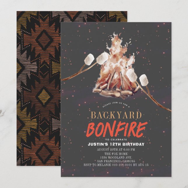 Invitation Jardin Bonfire Camping S'mores BBQ Anniversaire (Devant / Derrière)