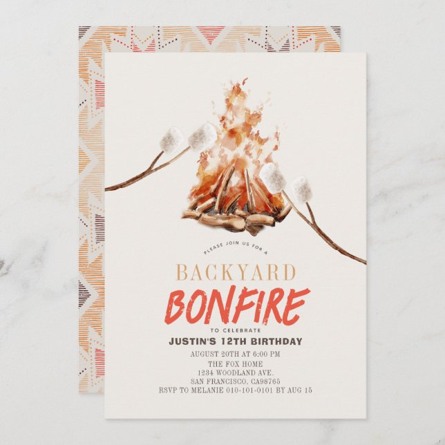 Invitation Jardin Bonfire Camping S'mores BBQ Anniversaire (Devant / Derrière)