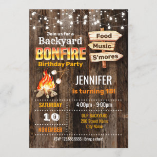 Invitation Jardin Bonfire fête d'anniversaire