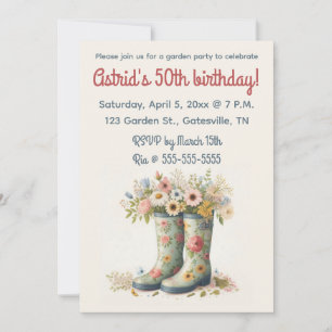 Invitation Jardin Boots et fleurs modifiables Fête d'annivers