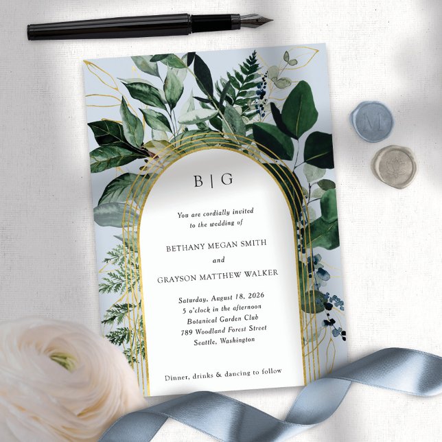 Invitation Jardin botanique, Bleu Duché, Verdure Moderne (Créateur téléchargé)