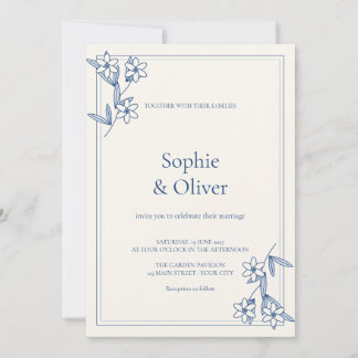 Invitation Jardin Botanique Bleu Élégant Mariage