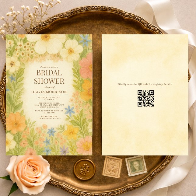 Invitation Jardin Botanique Code QR Floral Shower de Mariée (Créateur téléchargé)