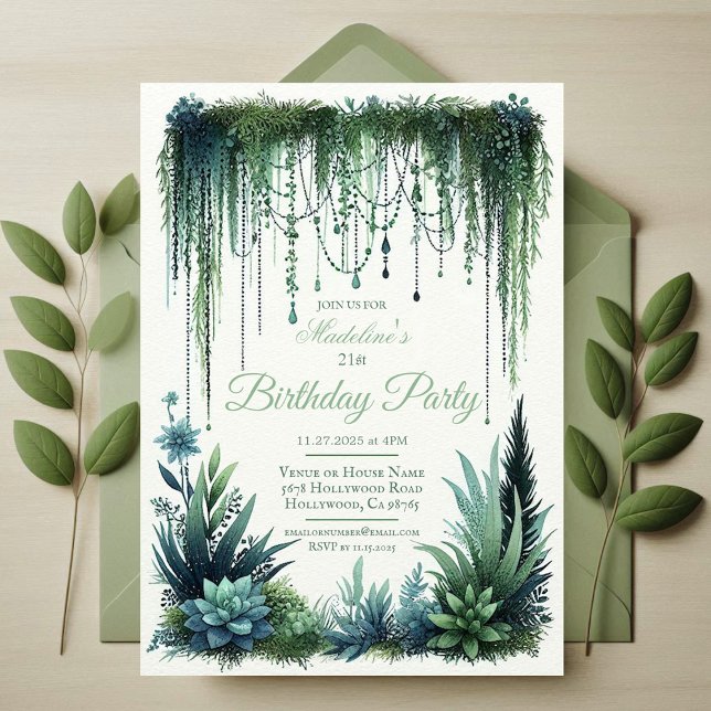 Invitation Jardin botanique élégant fête d'anniversaire (Elegant Garden Forest Birthday Party Invitation | Elegant Enchanting Magical Plant Invite)