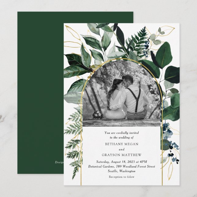 Invitation Jardin botanique élégant mariage photo moderne Inv (Devant / Derrière)