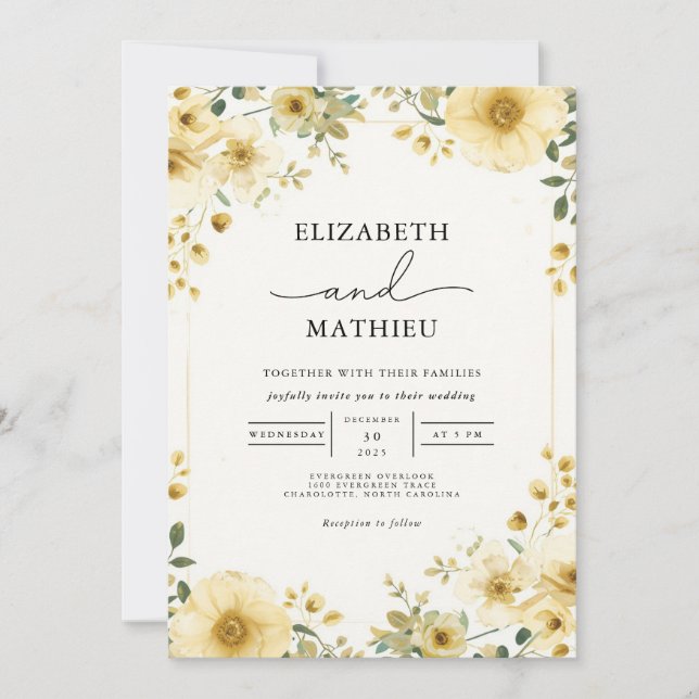 Invitation Jardin botanique jaune chaud Mariage (Devant)