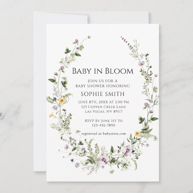 Invitation Jardin Botanique Petit Un Dans Le Baby shower Fleu (Devant)