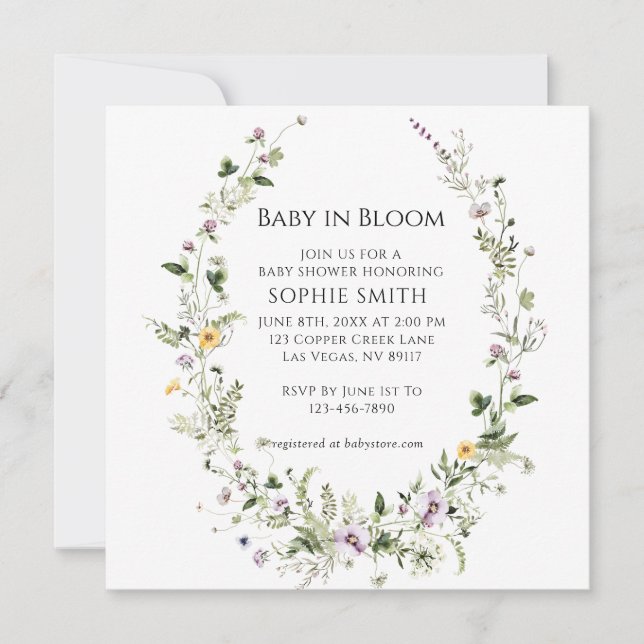Invitation Jardin Botanique Petit Un Dans Le Baby shower Fleu (Devant)