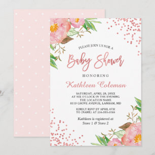 Invitation Jardin Botanique rose Baby shower à points floraux