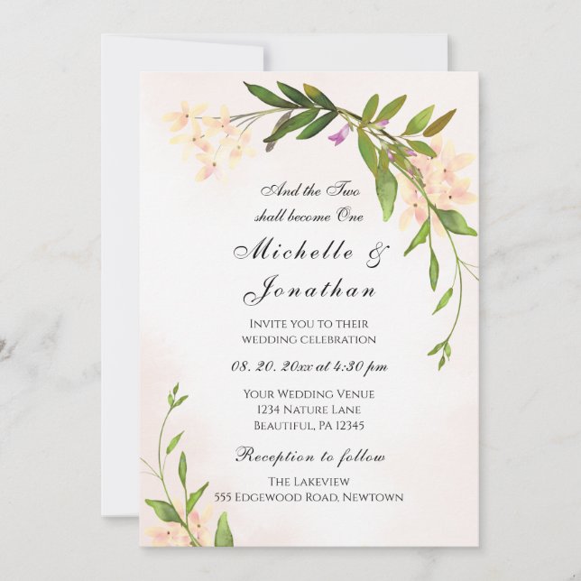 Invitation Jardin botanique rose pâle Mariage chrétien (Devant)