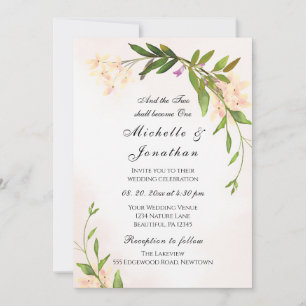 Invitation Jardin botanique rose pâle Mariage chrétien
