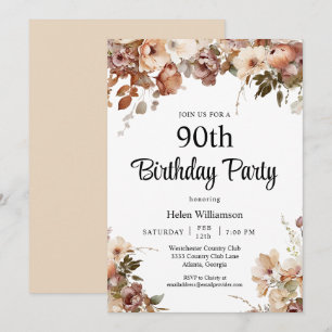 Invitation Jardin Chic Aquarelle rose Floral 90e anniversaire
