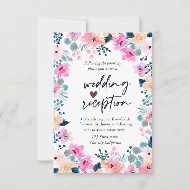 Invitation Jardin Chic Fleurs Roses Réception (Devant)