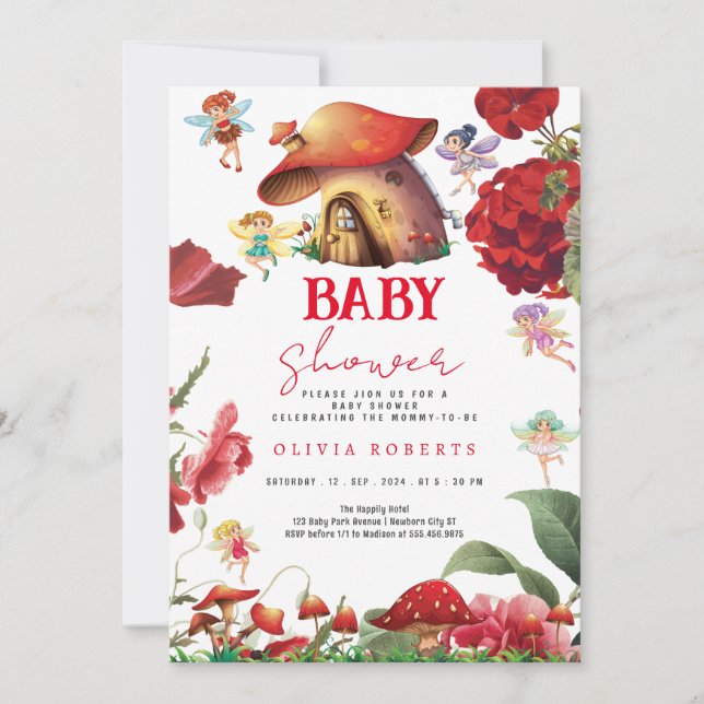 Invitation Jardin Chic Floral Fairy Princess Baby shower fill (Devant)