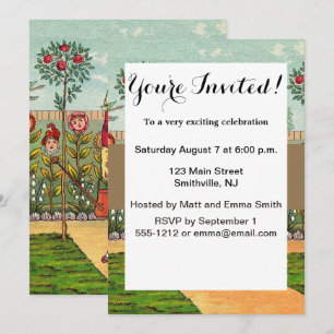 Invitation Jardin Cultivation Flower Woman Art Antique