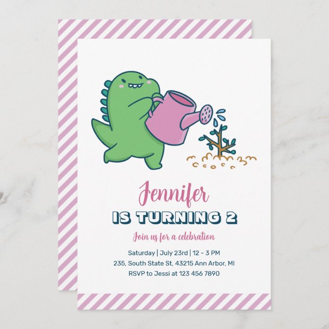 Invitation Jardin Cute Dino Enfants Dinosaur Anniversaire (Devant / Derrière)