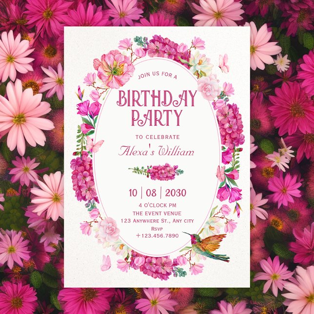 Invitation Jardin d'anniversaire aux fleurs roses (Créateur téléchargé)