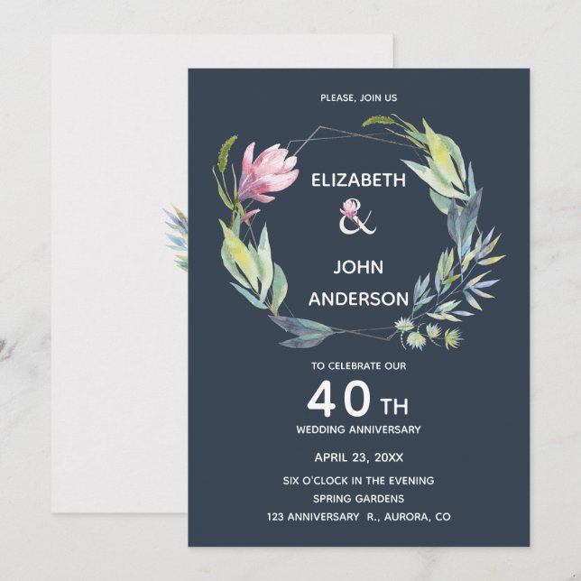 Invitation Jardin dans la Riviera 40e anniversaire de mariage (Devant / Derrière)