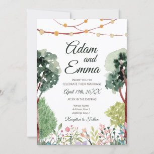 Invitation Jardin d'aquarelle avec Mariage d'éclairage à cord