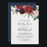 Invitation Jardin d'automne | Bat mitzvah Bourgogne<br><div class="desc">Cette invitation Bat mitzvah de jardin bordeaux automne est parfaite pour un bat mitzvah moderne. Le design floral présente de superbes fleurs d'aquarelle rose,  rouge,  marine et bordeaux,  des fleurs et des feuilles verts disposés dans un bouquet d'automne animé.</div>