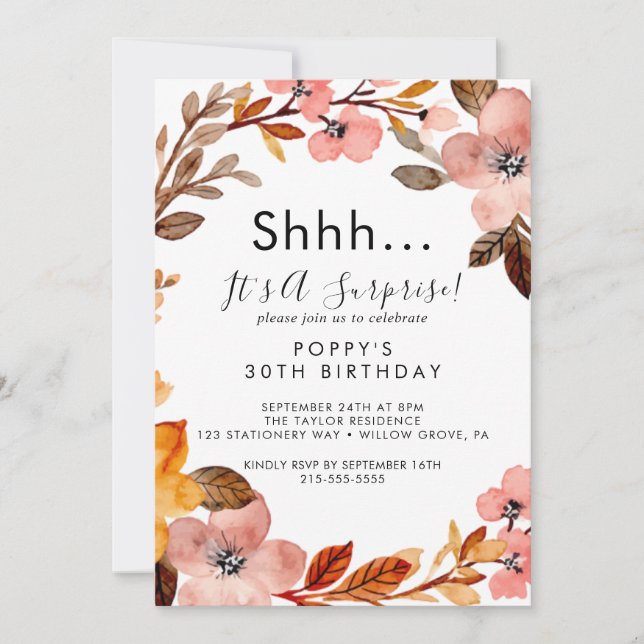 Invitation Jardin d'automne | Burgundy Wreath Surprise Party (Devant)