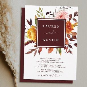 Invitation Jardin d'automne Mariage aquarelle bordeaux
