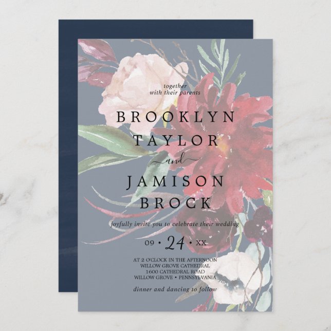 Invitation Jardin d'automne | Mariage floral défraîchi de la  (Devant / Derrière)