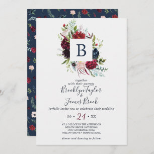 Invitation Jardin d'automne Mariage Monogram Bourgogne