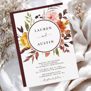 Invitation Jardin d'automne Marsala Aquarelle Mariage 