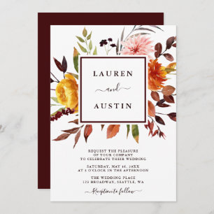 Invitation Jardin d'automne Marsala Mariage d'aquarelle