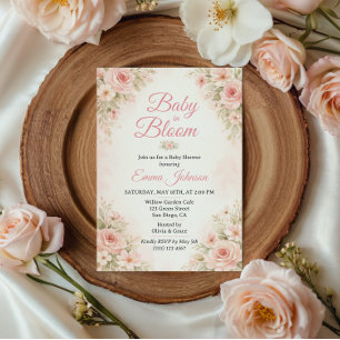 Invitation Jardin de bébé fleuri rose tendre en fleurs