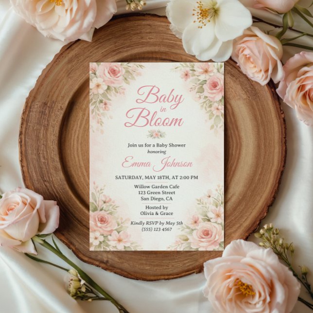Invitation Jardin de bébé fleuri rose tendre en fleurs (Créateur téléchargé)