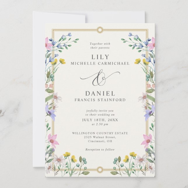 Invitation Jardin de campagne Code QR Floral Mariage (Devant)