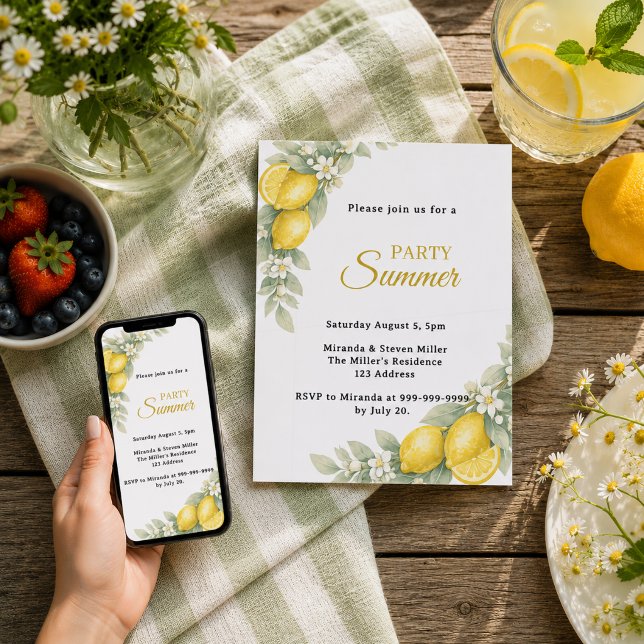 Invitation Jardin de citron citrus Party d'été (Créateur téléchargé)