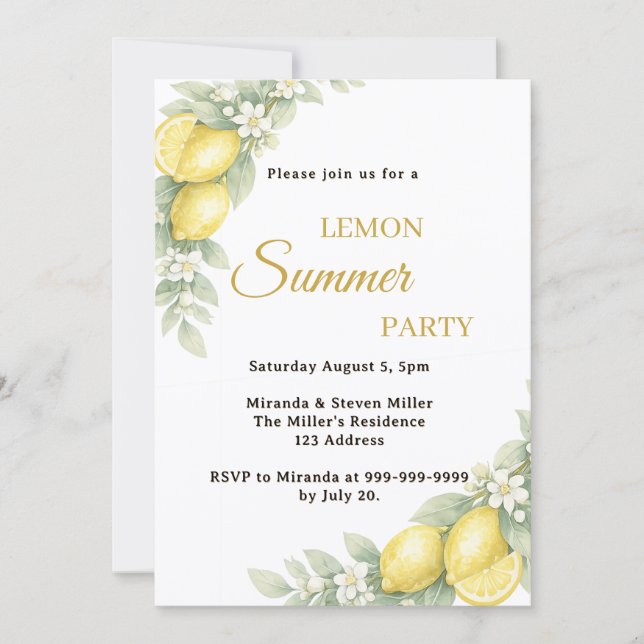 Invitation Jardin de citron citrus Party d'été (Devant)