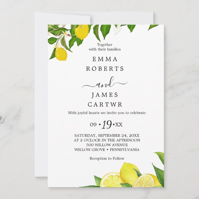 Invitation Jardin de Citron Frais | Mariage de la Pression Pr (Devant)