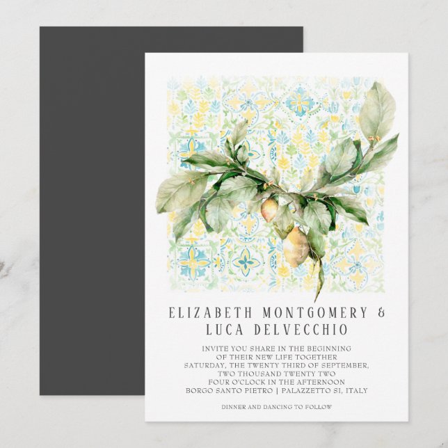 Invitation Jardin de citron italien | Mariage botanique bohèm (Devant / Derrière)
