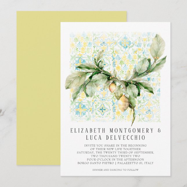 Invitation Jardin de citron italien | Mariage botanique bohèm (Devant / Derrière)
