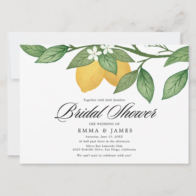 Invitation Jardin de Citrons Contemporain Mariage Horizontal (Devant)