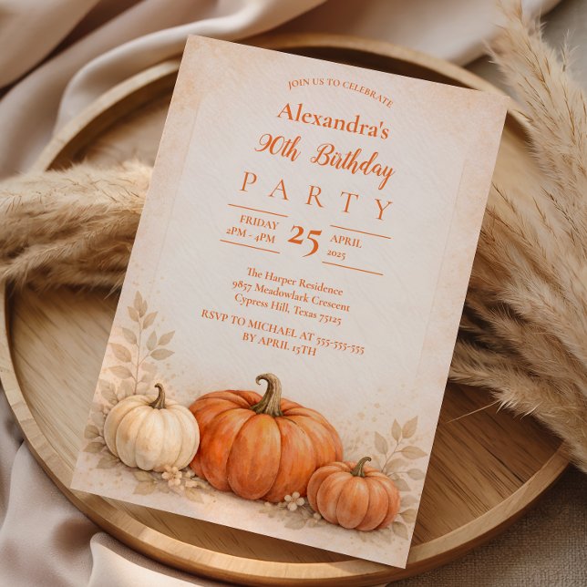 Invitation Jardin de citrouilles cosy 90e anniversaire (Créateur téléchargé)