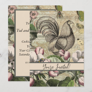 Invitation Jardin de Coq Vintage Art Collage : Campagne Franç