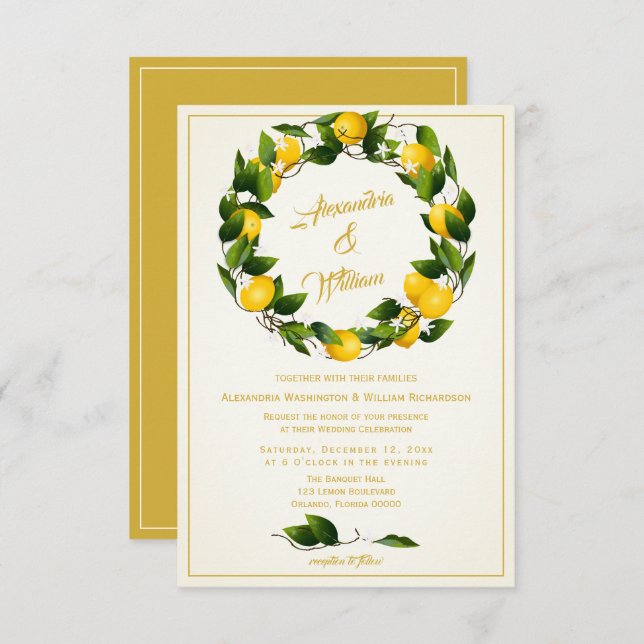 Invitation Jardin de couronnes de citron moderne | MARIAGE (Devant / Derrière)