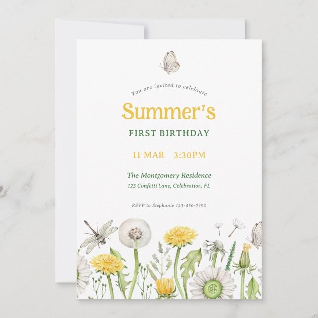 Invitation Jardin de Dandelion Cute fête d'anniversaire (Devant)