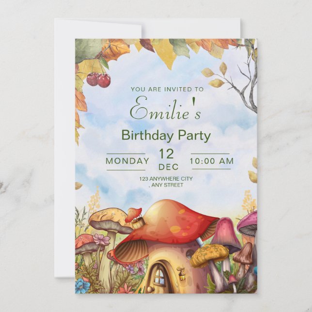 Invitation Jardin de fée de la forêt Anniversaire Fête Champi (Devant)