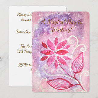 Invitation Jardin de Fée Floral Rose Magique d'Anniversaire