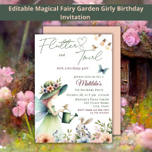 Invitation Jardin de fée magique Aquarelle fille Anniversaire