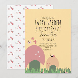 Invitation Jardin de Fées 1er Anniversaire Coccinelles Papill