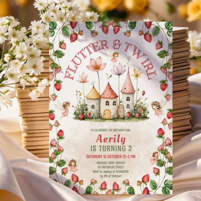 Invitation Jardin de fées enchanté à la fraise anniversaire  (Créateur téléchargé)