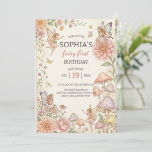 Invitation Jardin de Fées Fantaisiste 1er Anniversaire